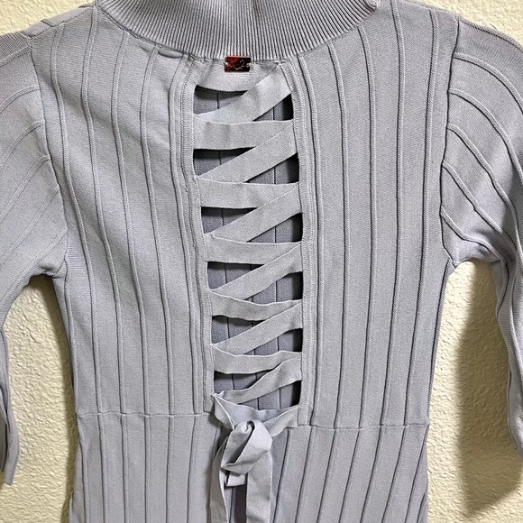 For Love and Lemons Knitz Simone Laced Back Sweater Mini Dress Blue XS - Picture 4 of 13